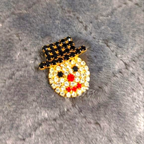 Vintage Christmas Holiday Snowman Rhinestone Brooche - Picture 4 of 6